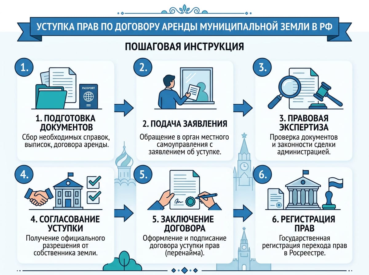 Пошаговая инструкция: оформление переуступки права аренды муниципального земельного участка 2026