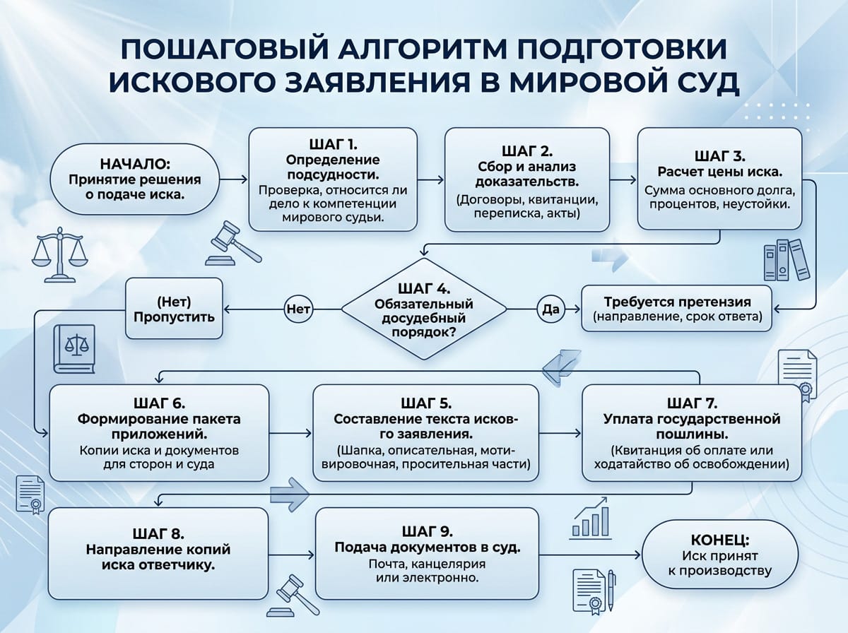 Пошаговая схема подготовки искового заявления для быстрого рассмотрения