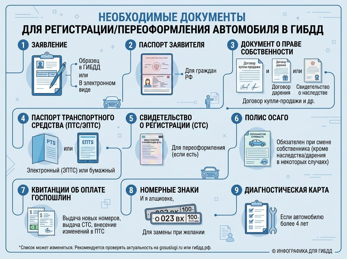 документы для переоформления автомобиля в ГИБДД