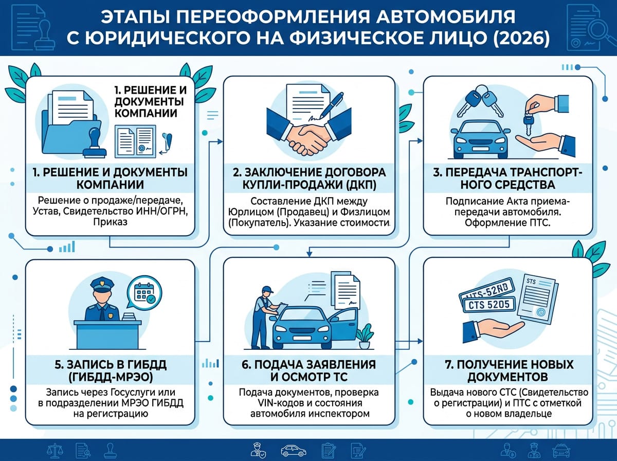 схема процедуры переоформления автомобиля с юридического лица на физическое