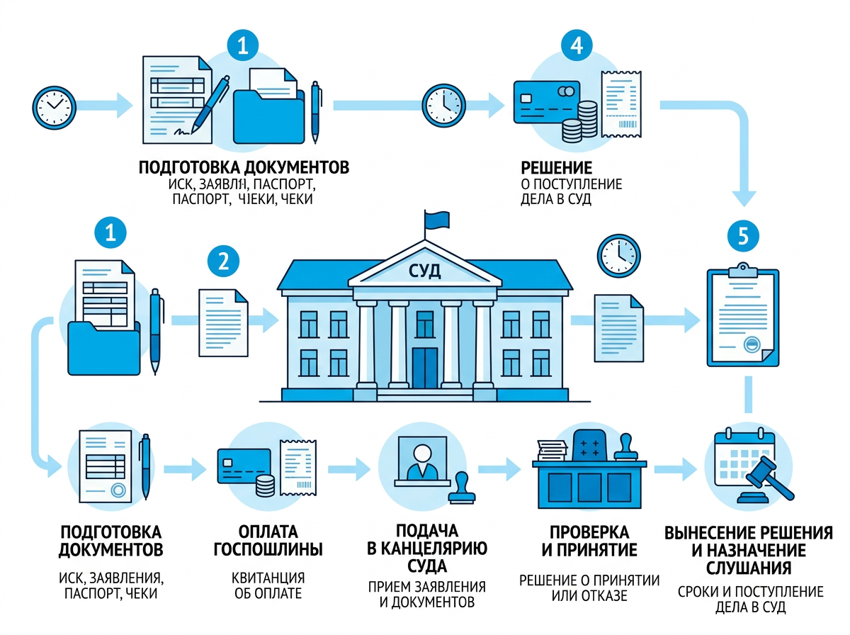 Пошаговая схема подачи документов в суд при незаконном увольнении
