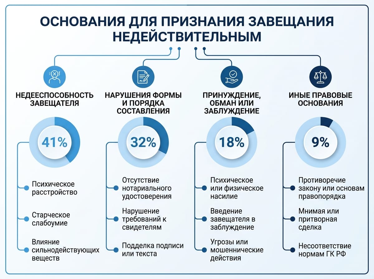 Схема оснований для признания завещания недействительным