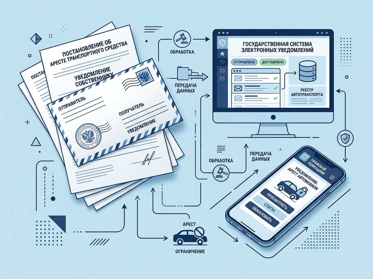 Схема процедуры уведомления должника об аресте автомобиля