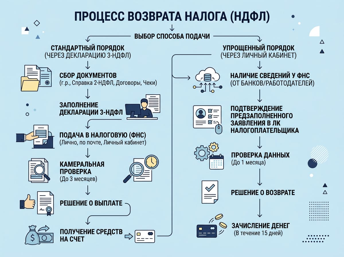 Обычный и упрощённый порядок подачи заявления на возврат налогового вычета