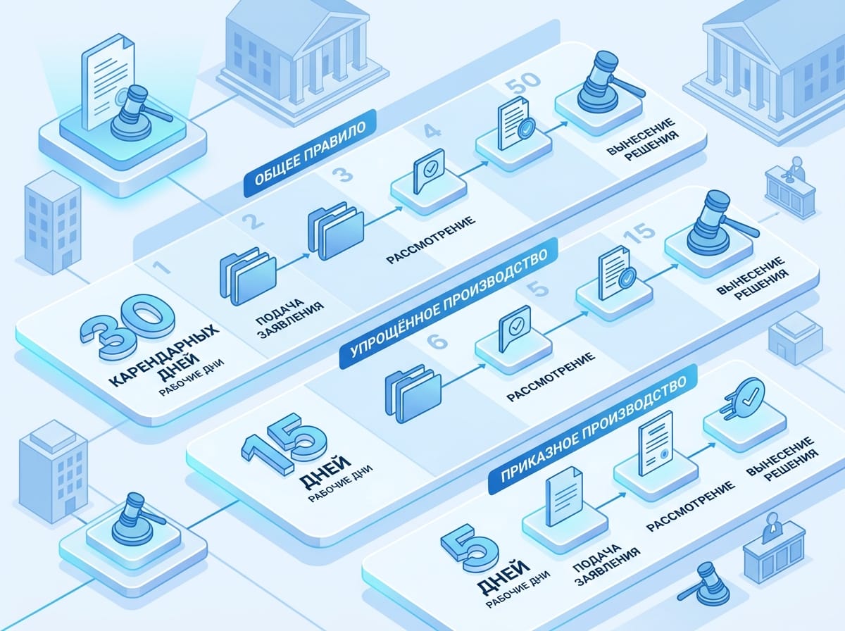 Схема сроков рассмотрения дел в мировом суде по категориям