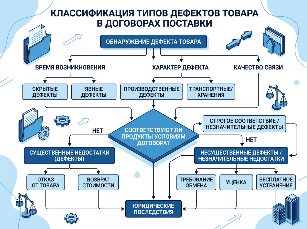 Схема классификации недостатков товара по договору поставки