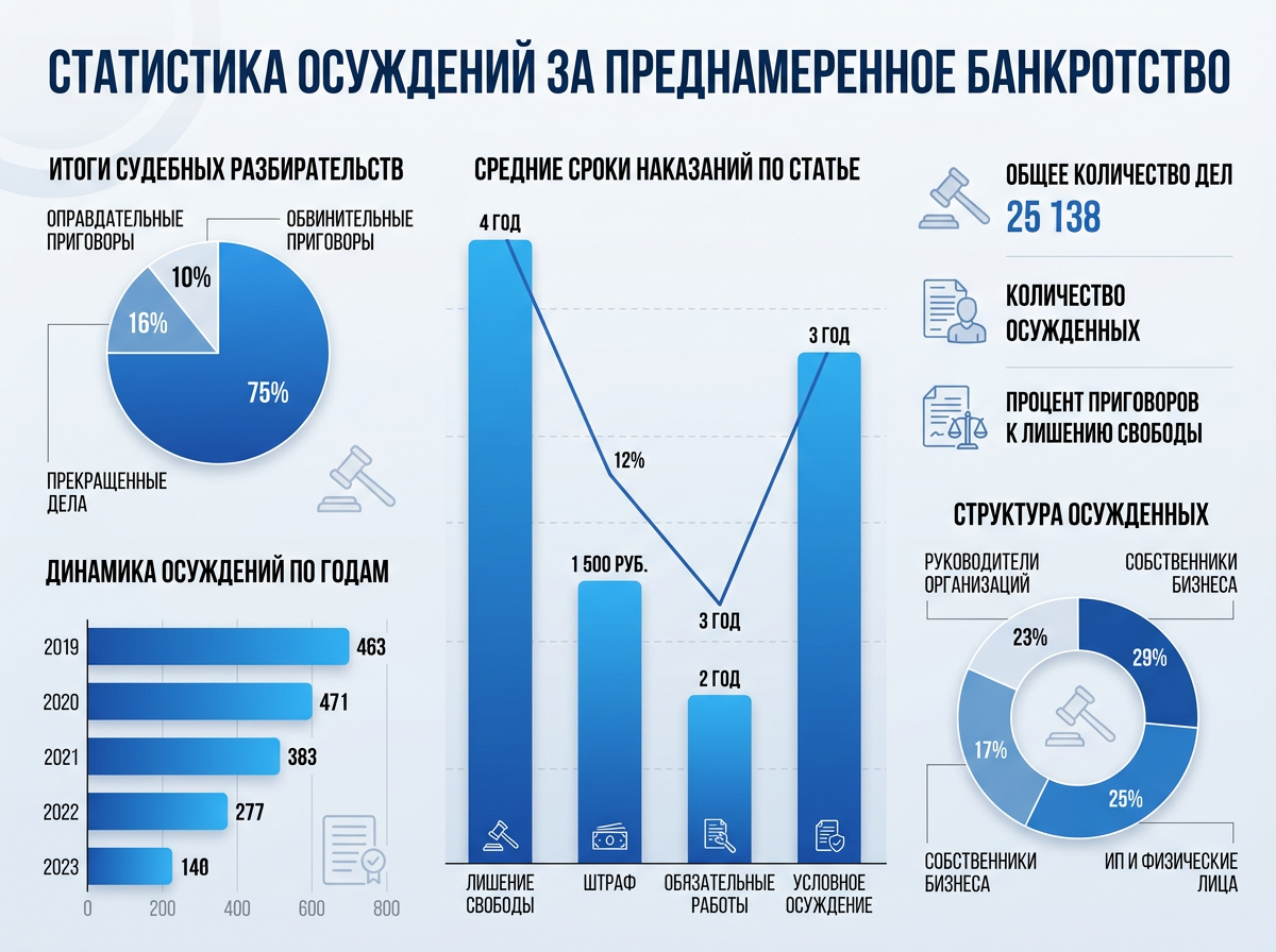 Статистика осуждений по статье 196 УК РФ преднамеренное банкротство
