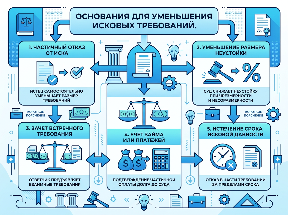 Схема оснований для уменьшения исковых требований в гражданском процессе