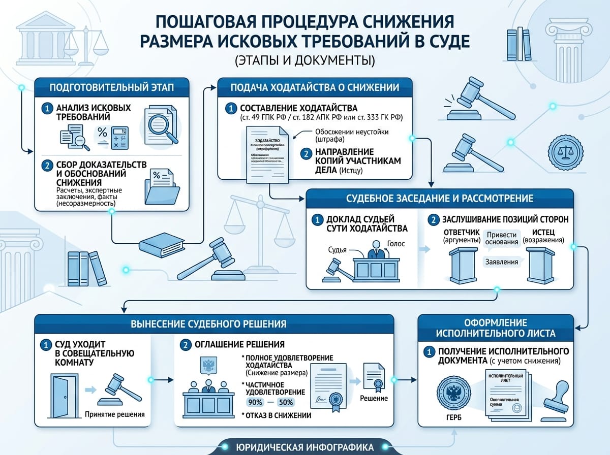Схема судебного процесса при уменьшении исковых требований