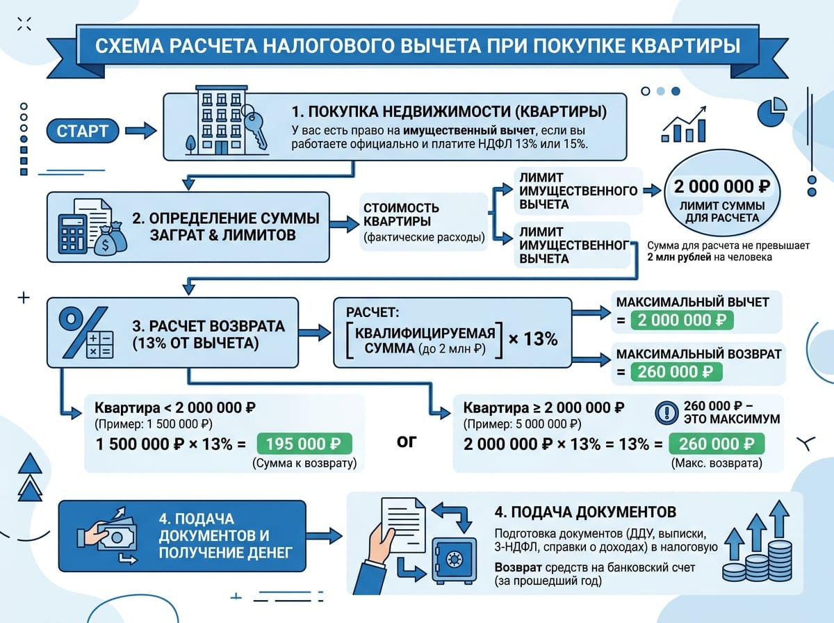 Схема расчета налогового вычета при покупке квартиры