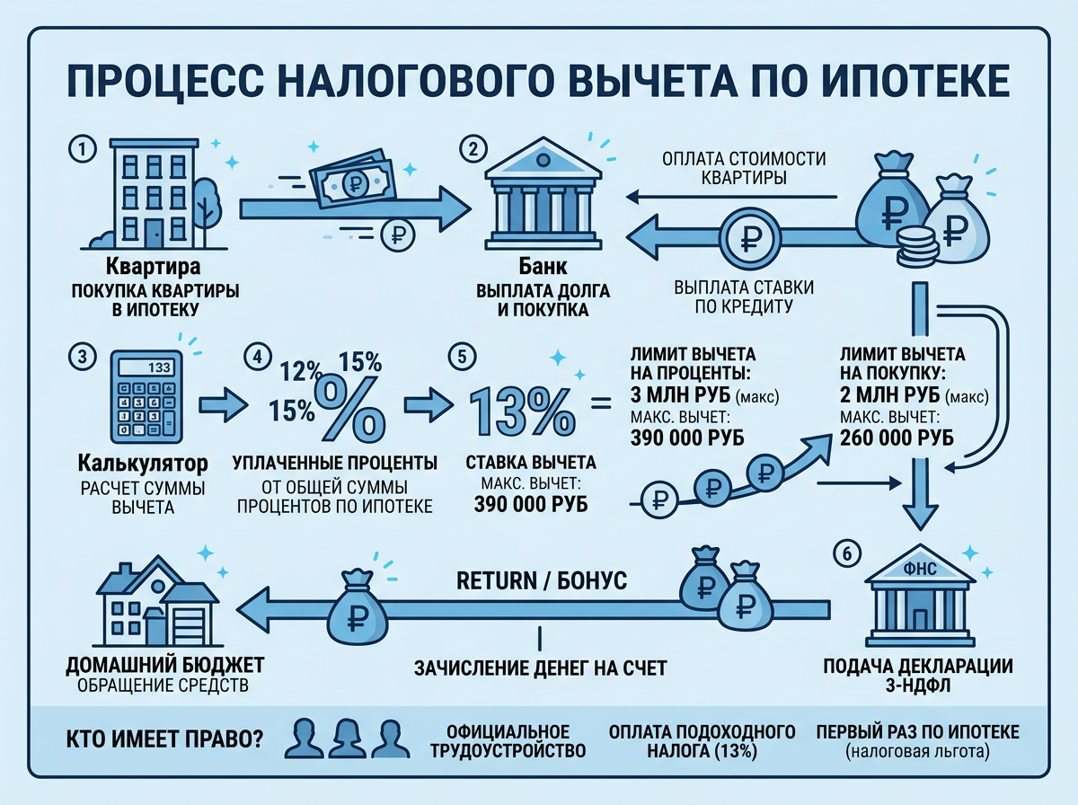 Инфографика по получению вычета при ипотеке