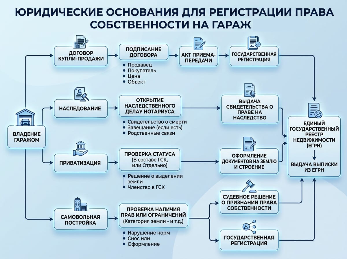 Схема оснований возникновения права собственности на гараж