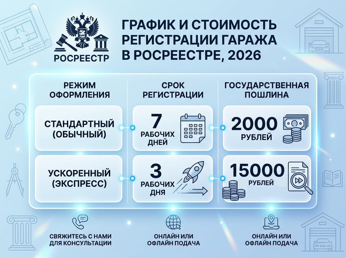 Таблица сроков и стоимости регистрации права собственности на гараж