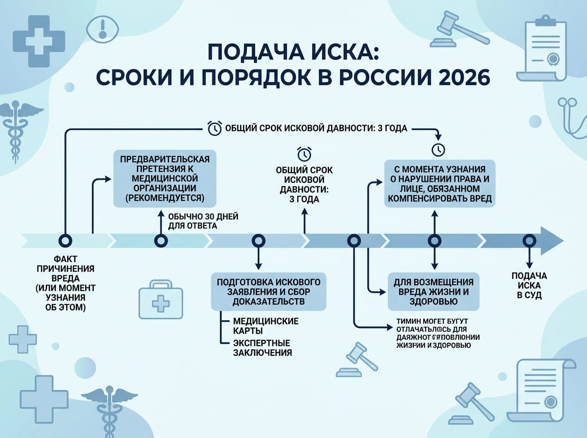 Схема сроков подачи иска к платной клинике после неверного диагноза