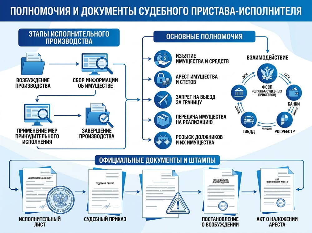 Схема полномочий судебного пристава-исполнителя и порядок их применения