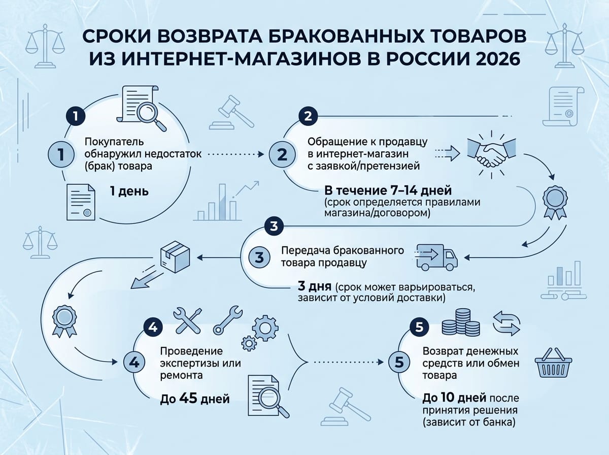 Схема сроков возврата товара ненадлежащего качества из интернет-магазина