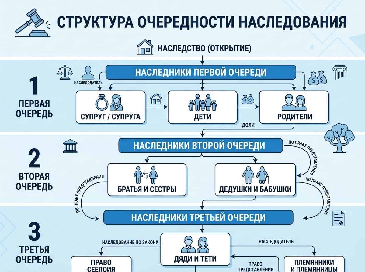 Схема очередности наследования по закону без завещания