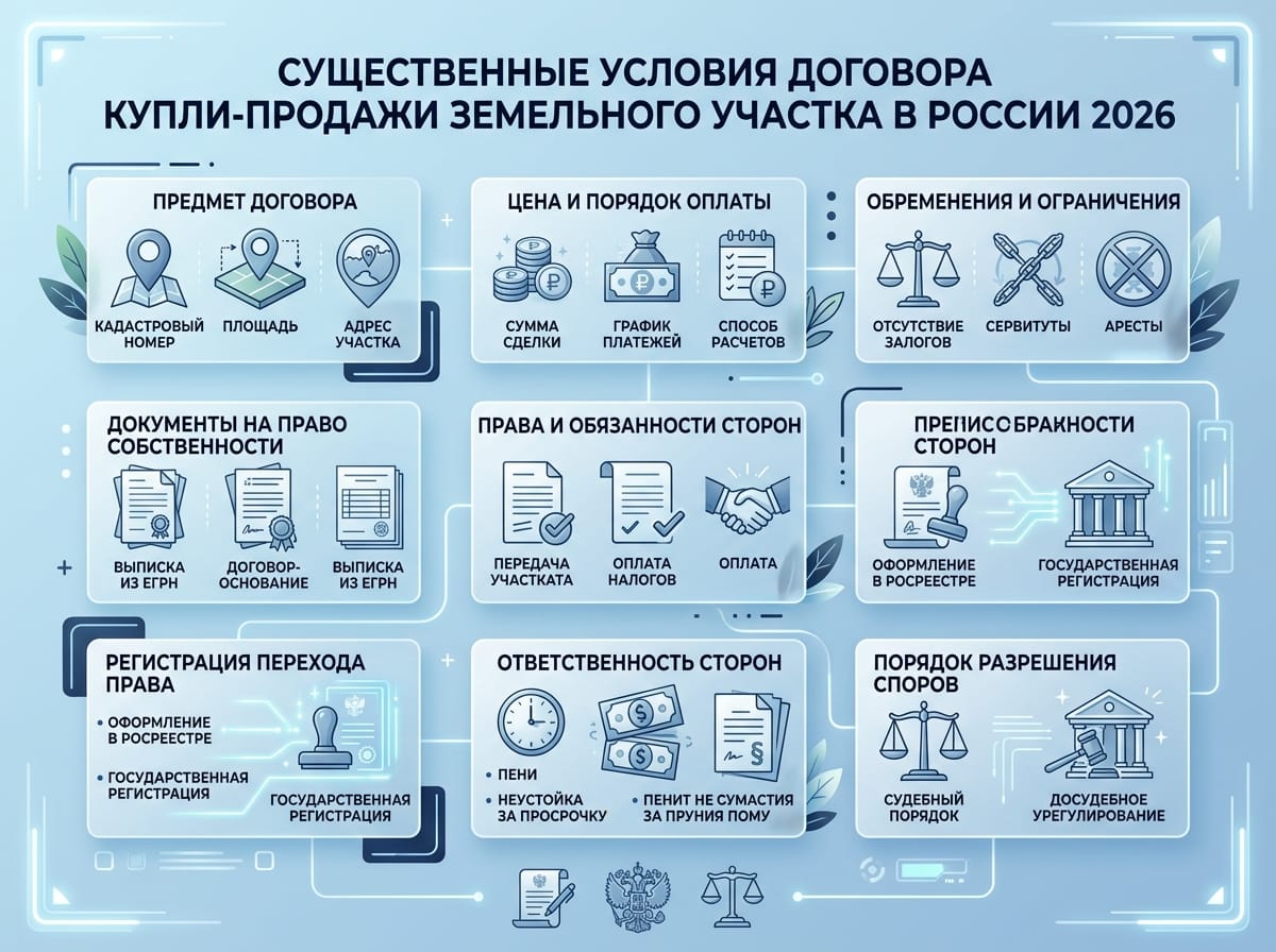 Существенные условия договора купли-продажи земельного участка