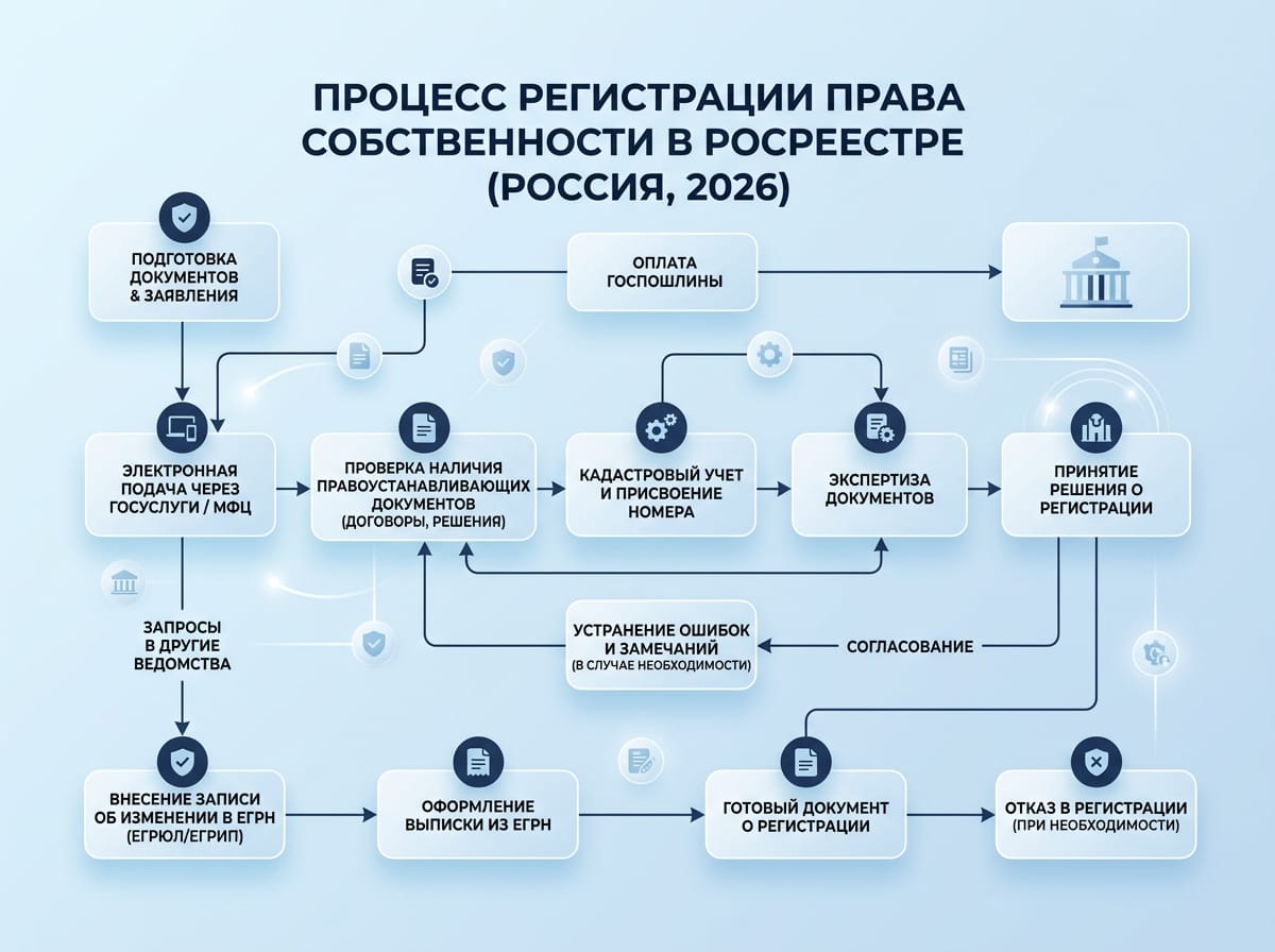 Схема регистрации права собственности на земельный участок в Росреестре