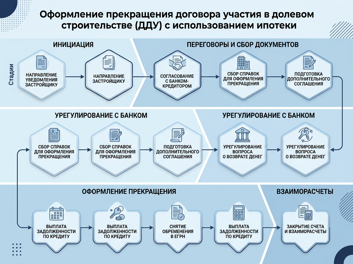 Схема расторжения договора долевого участия при ипотечном кредитовании