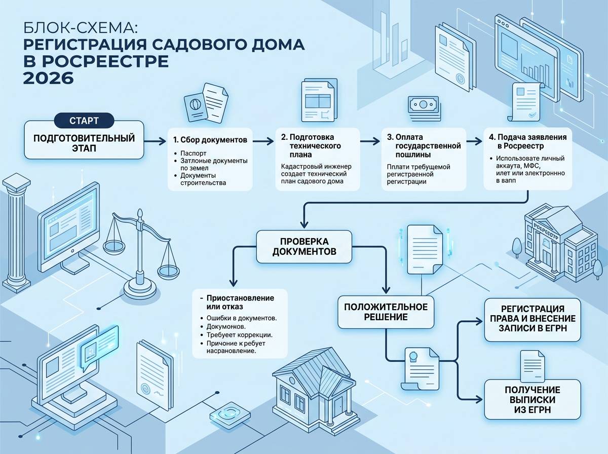 Этапы регистрации садового дома в Росреестре