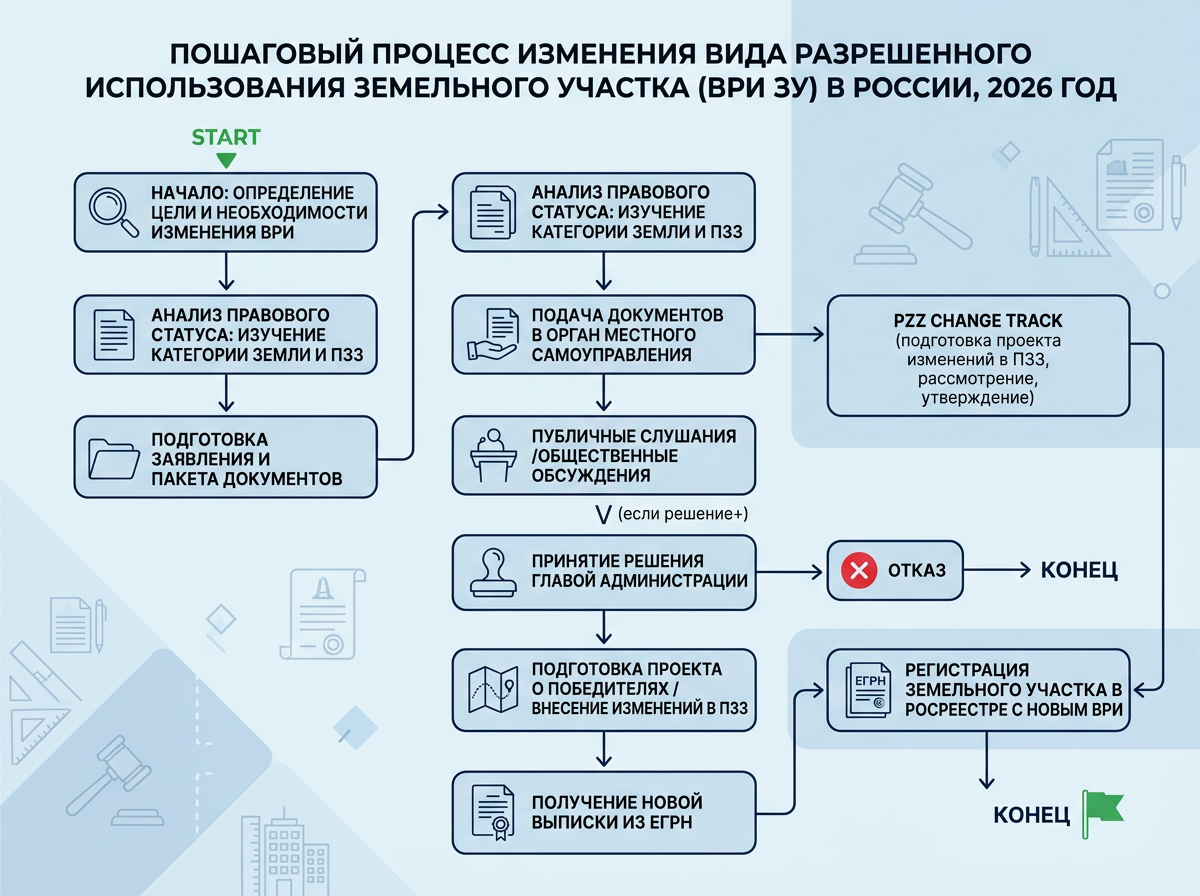 Схема процедуры смены ВРИ земельного участка в 2026 году
