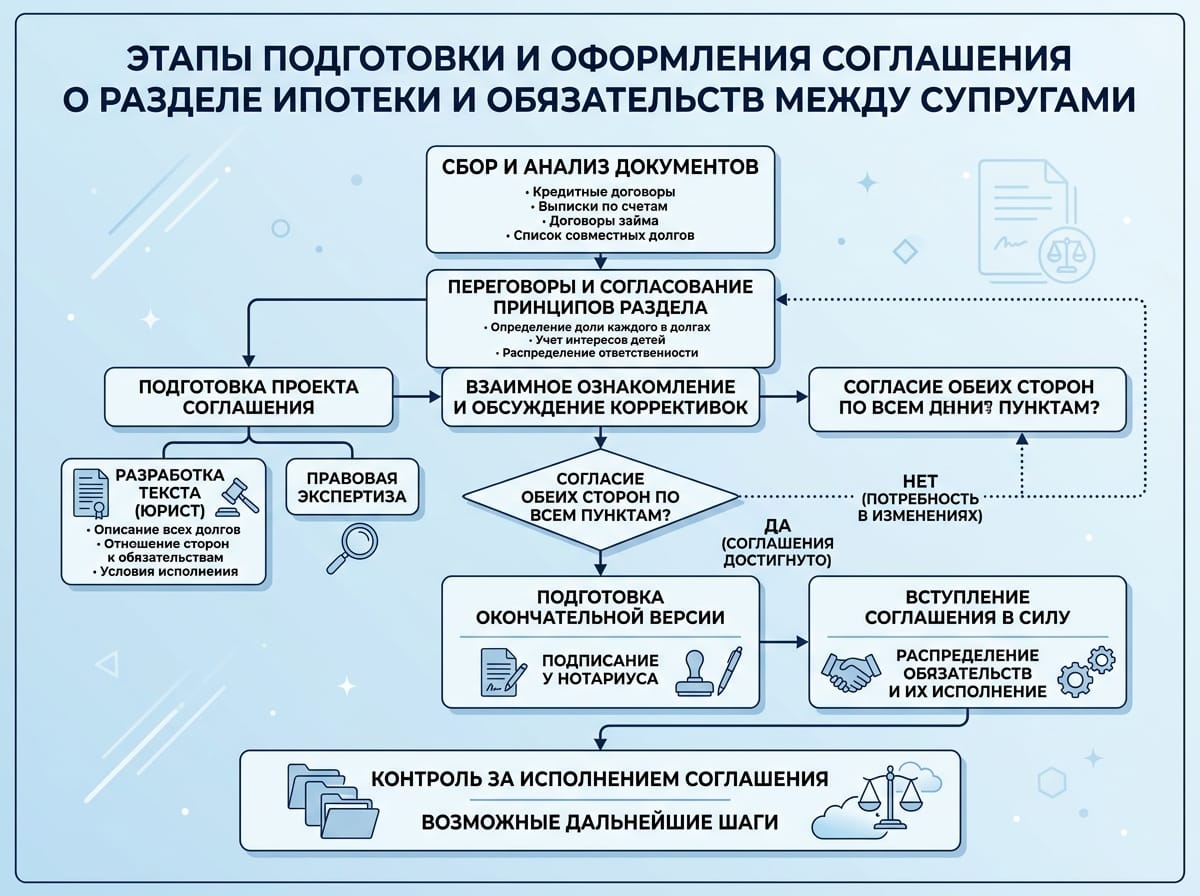 Пошаговая схема оформления соглашения о разделе долговых обязательств супругов