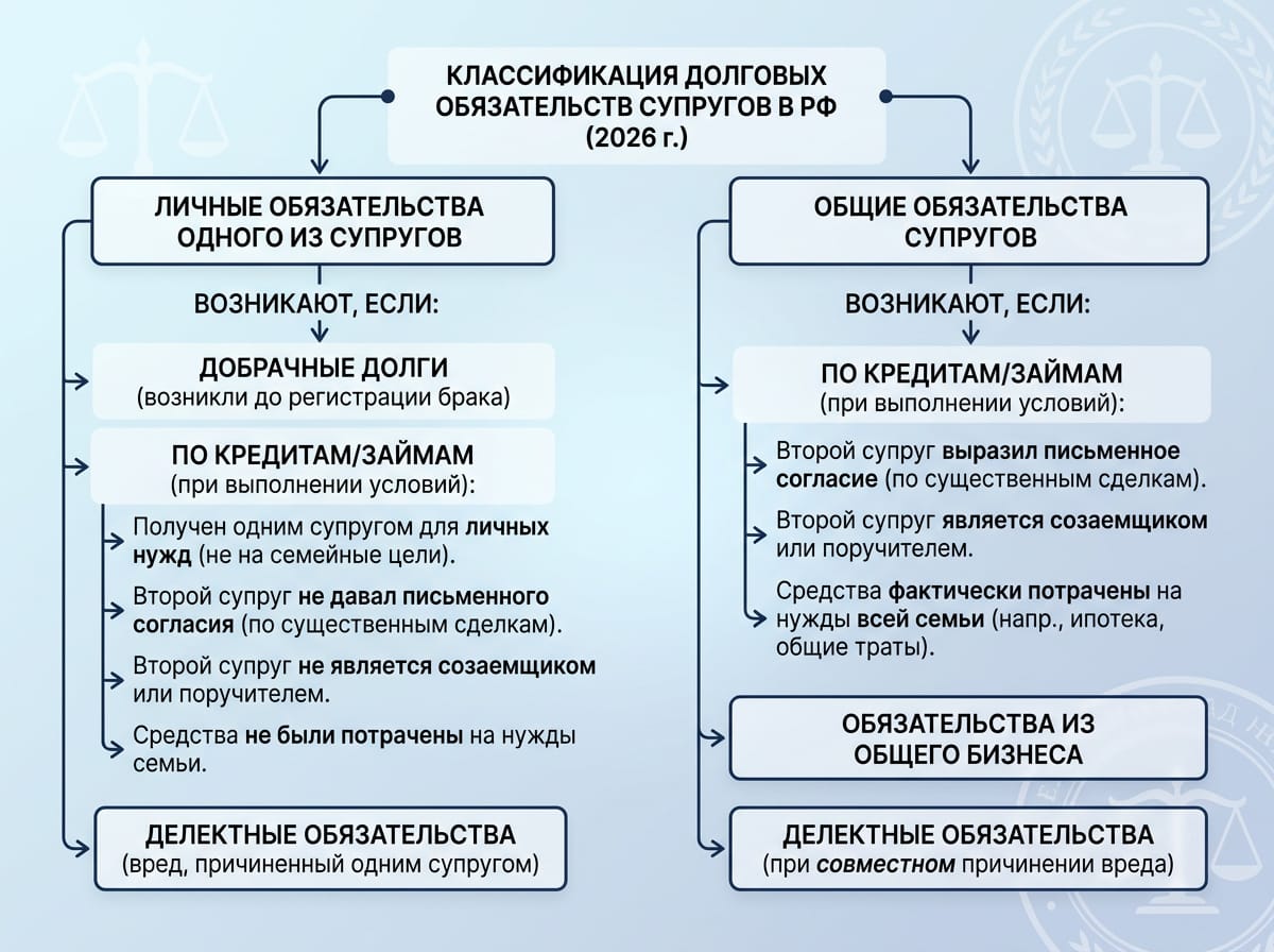 Схема классификации долговых обязательств супругов