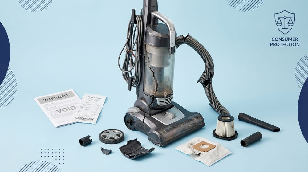 Неисправный пылесос с документами для возврата денег по закону о защите прав потребителей